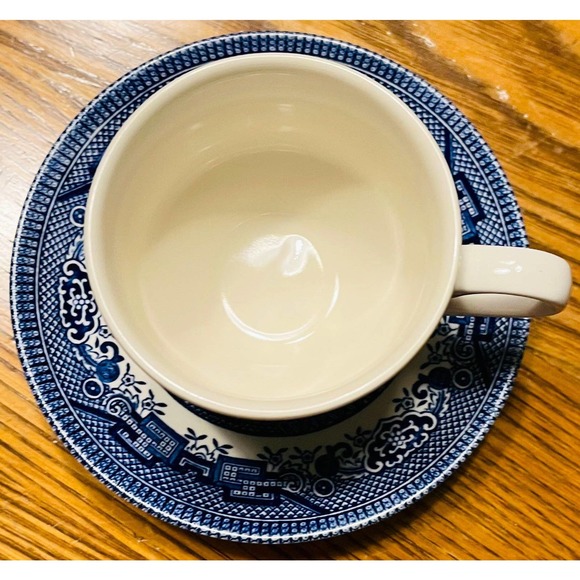 Vintage Blue Willow Ironstone Churchill Staffordshire of England Cup and Saucer - Picture 5 of 9
